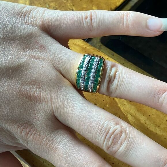 Natural Zambian Emerald Sterling Silver Yellow Gold Vermeil Ring Size 6 - Picture 3 of 8